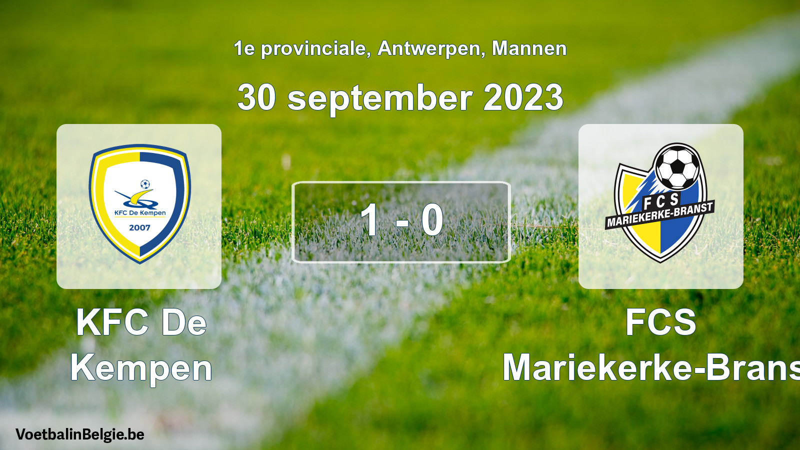 Gespeelde wedstrijd mannenvoetbal: KFC De Kempen - FCS Mariekerke-Branst 1 - 0 (30 september 2023)