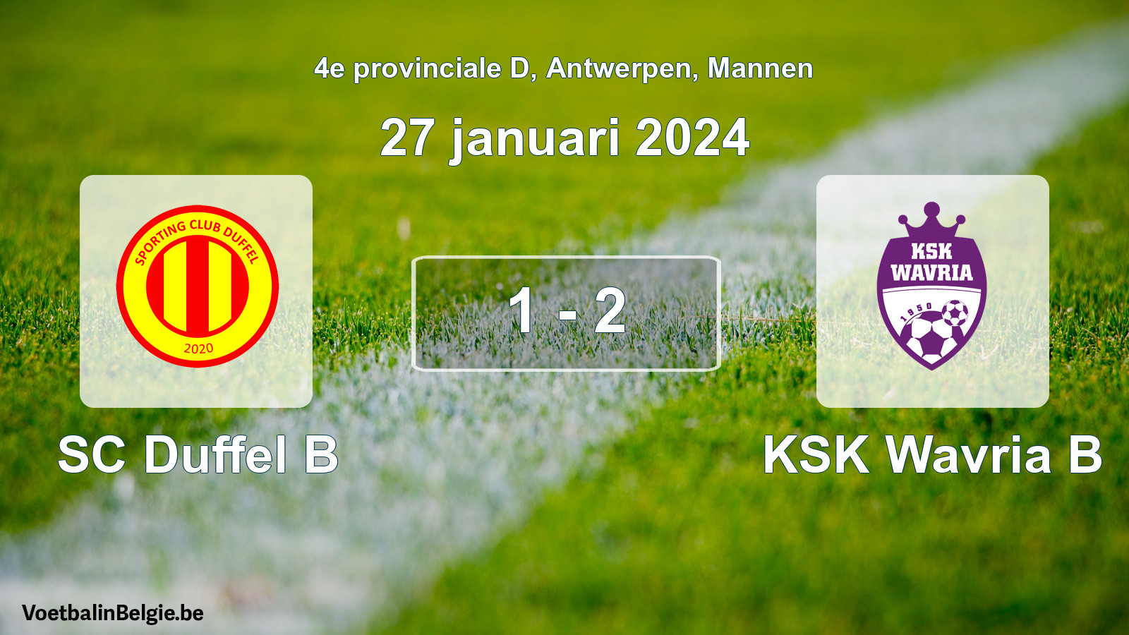 Gespeelde wedstrijd mannenvoetbal: SC Duffel B - KSK Wavria B 1 - 2 (27 januari 2024)