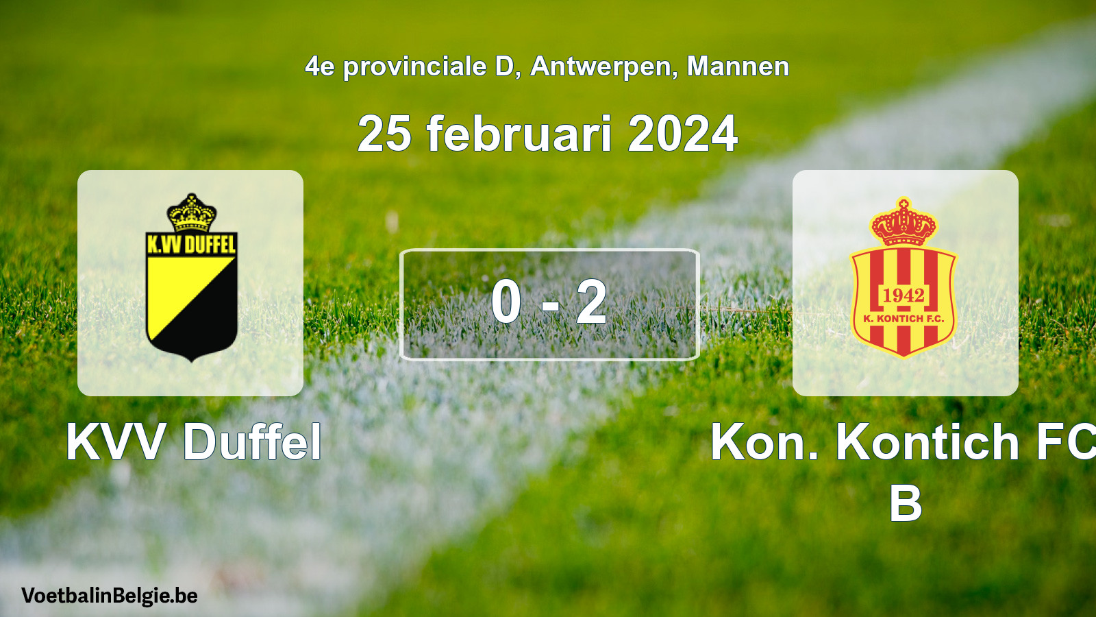 Gespeelde wedstrijd mannenvoetbal: KVV Duffel - Kon. Kontich FC B 0 - 2 (25 februari 2024)