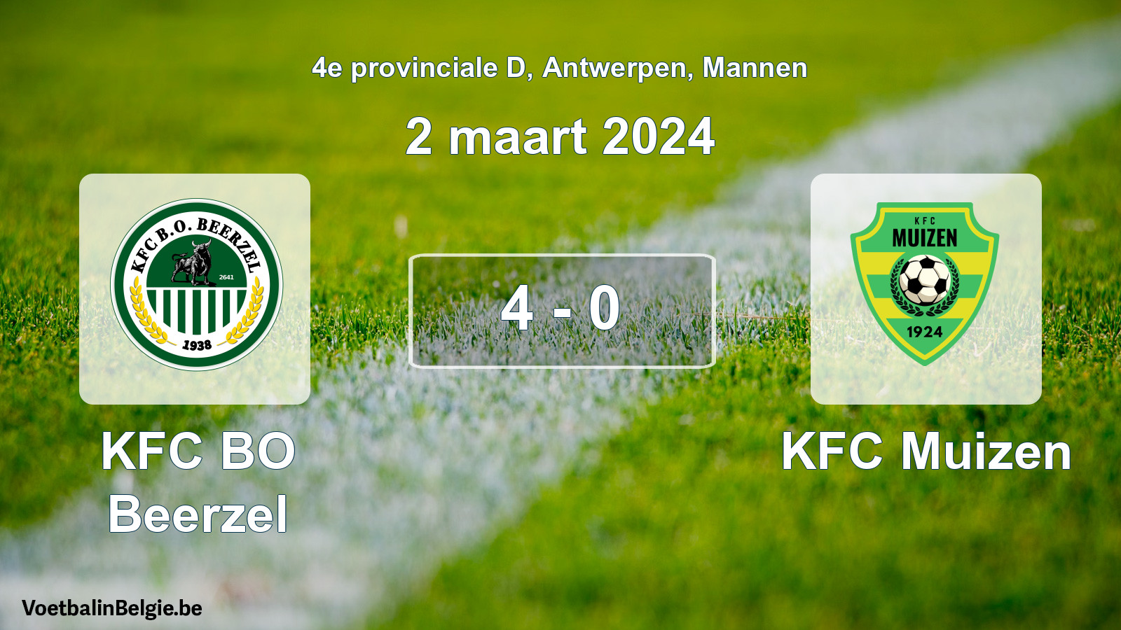 Gespeelde wedstrijd mannenvoetbal: KFC BO Beerzel - KFC Muizen 4 - 0 (2 maart 2024)