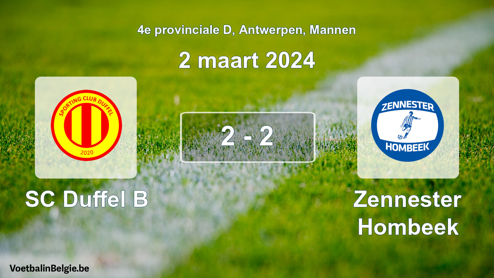 Gespeelde wedstrijd mannenvoetbal: SC Duffel B - Zennester Hombeek 2 - 2 (2 maart 2024)