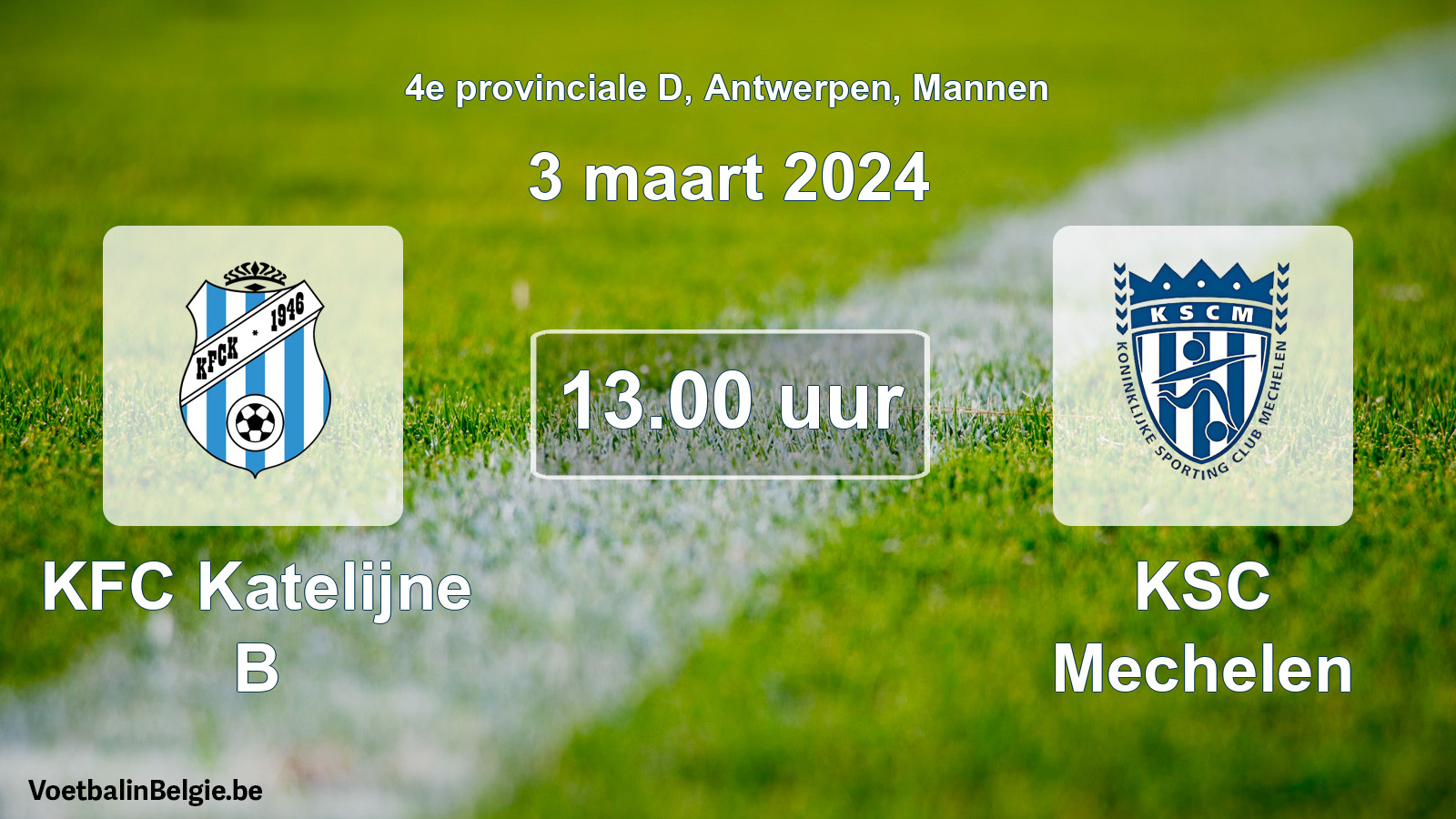 Match prévu football hommes: KFC Katelijne B - KSC Mechelen (3 mars 2024)