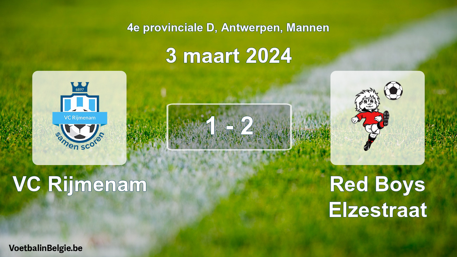 Gespeelde wedstrijd mannenvoetbal: VC Rijmenam - Red Boys Elzestraat 1 - 2 (3 maart 2024)