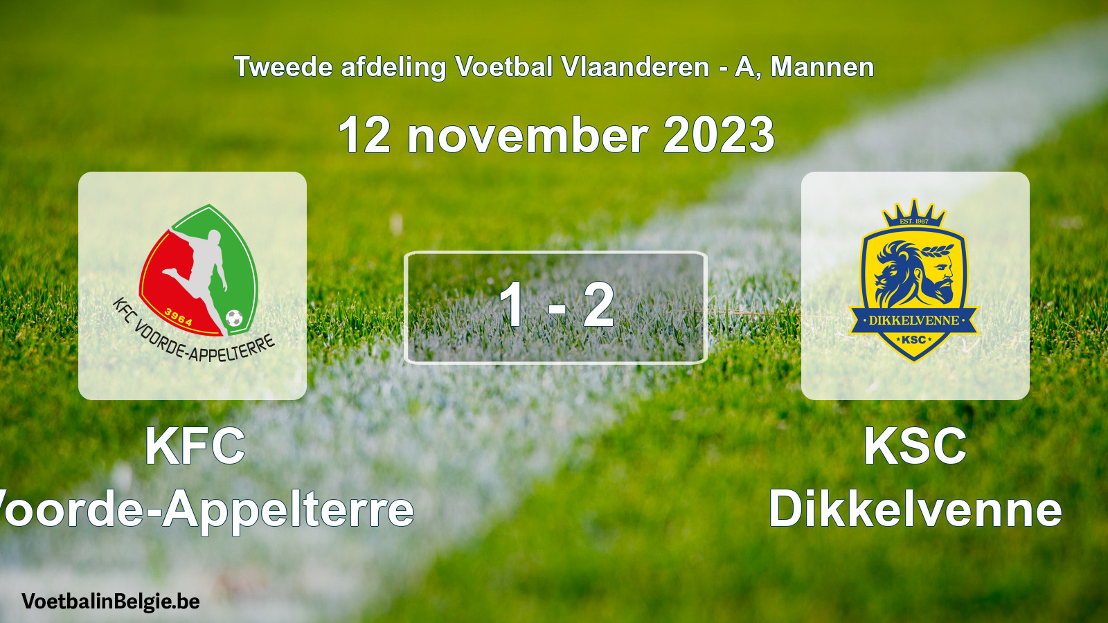 Gespeelde wedstrijd mannenvoetbal: KFC Voorde-Appelterre - KSC Dikkelvenne 1 - 2 (12 november 2023)