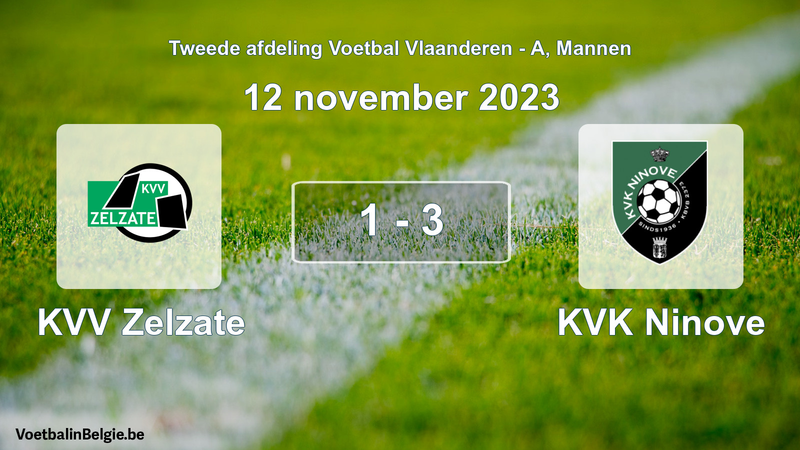 Gespeelde wedstrijd mannenvoetbal: KVV Zelzate - KVK Ninove 1 - 3 (12 november 2023)