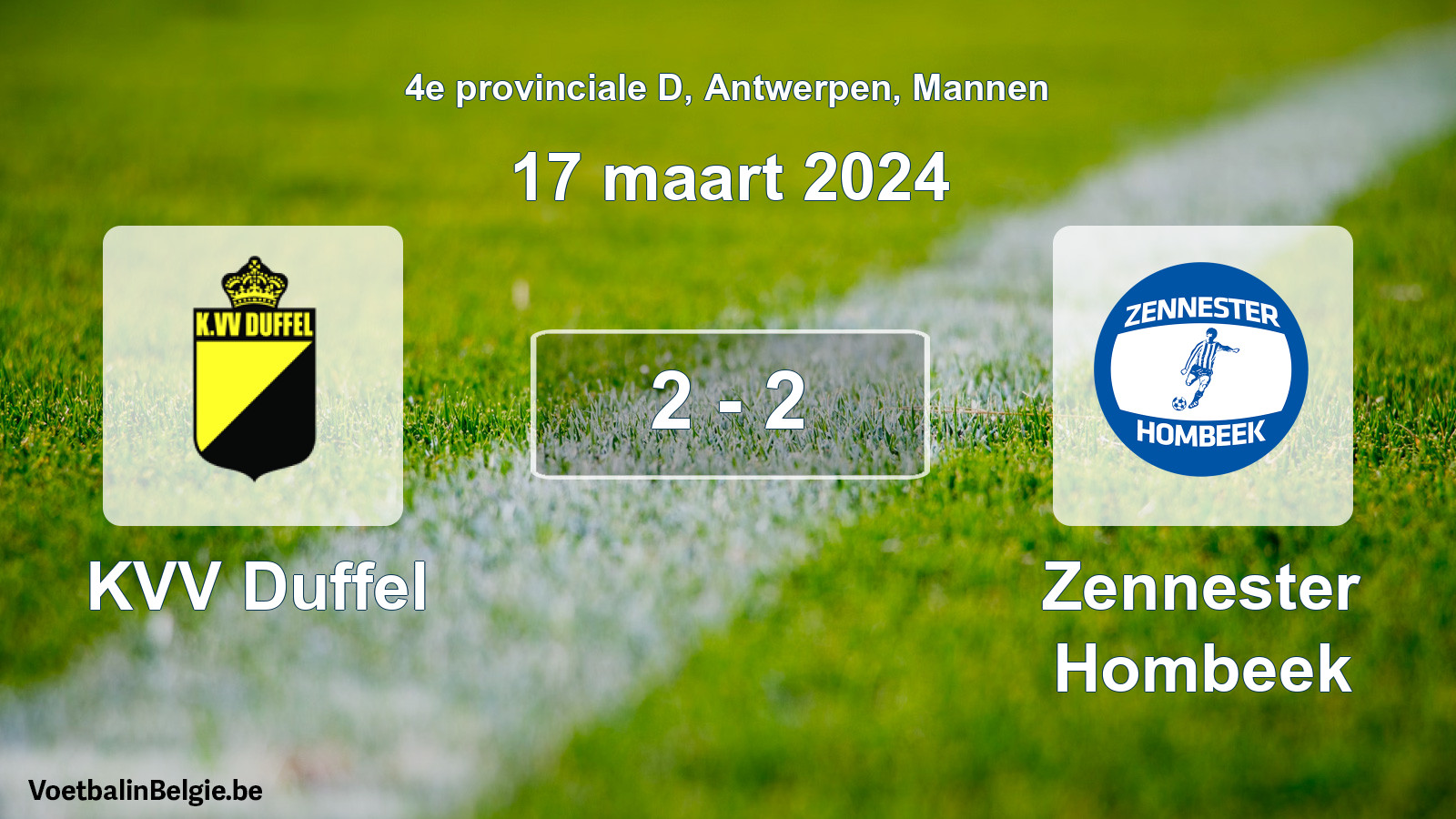 Gespeelde wedstrijd mannenvoetbal: KVV Duffel - Zennester Hombeek 2 - 2 (17 maart 2024)