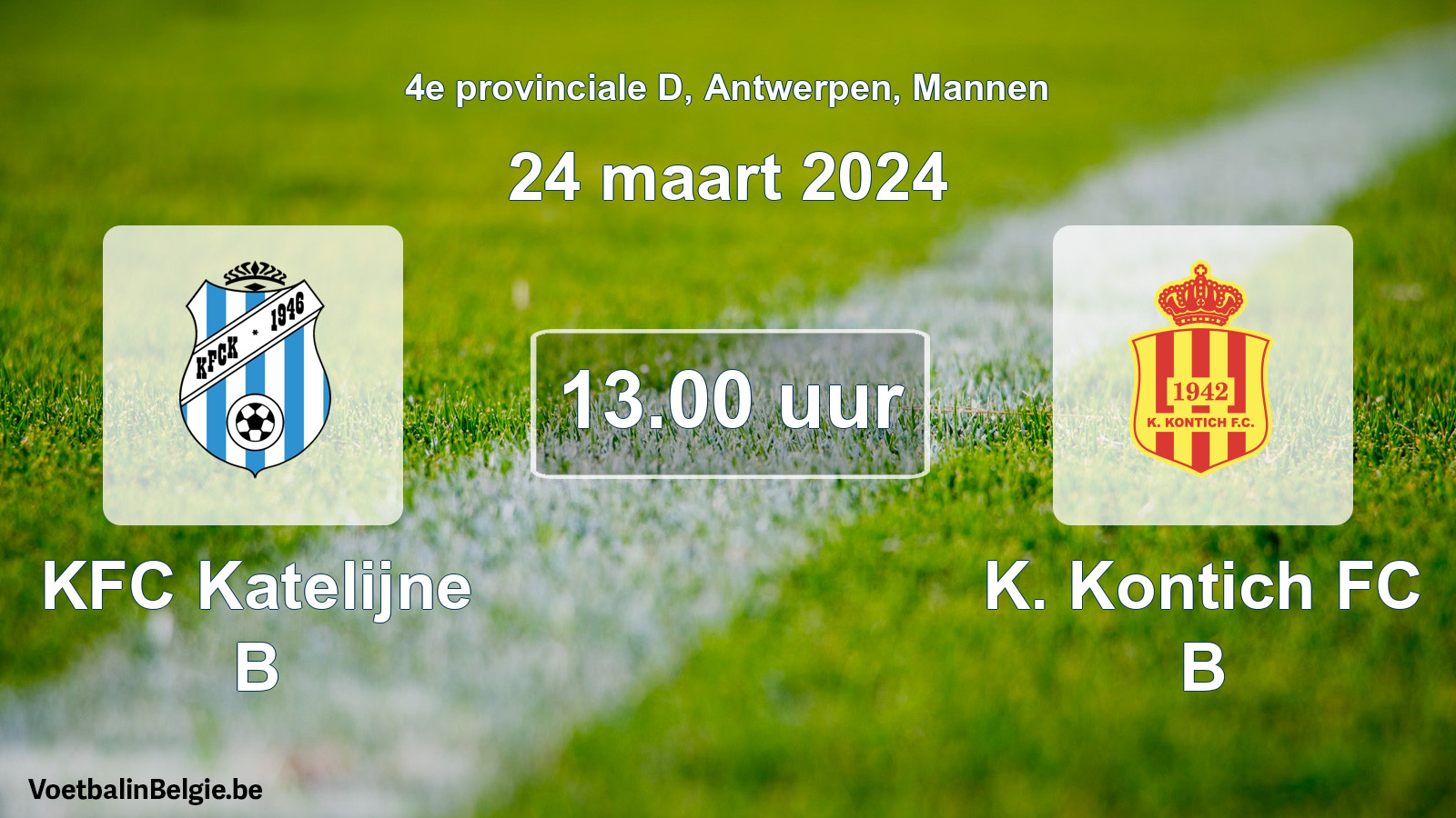 Match prévu football hommes: KFC Katelijne B - K. Kontich FC B (24 mars 2024)