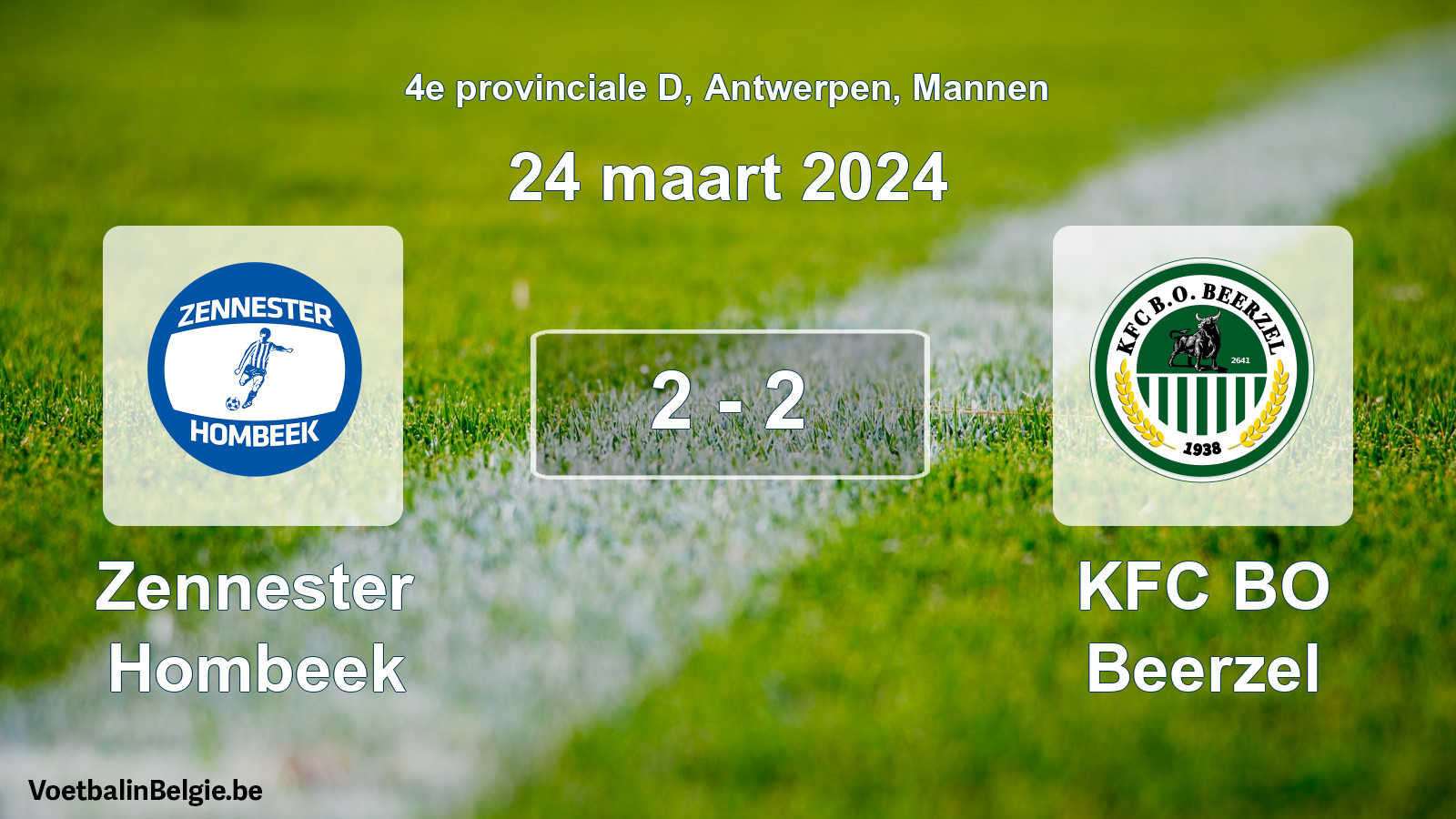 Gespeelde wedstrijd mannenvoetbal: Zennester Hombeek - KFC BO Beerzel 2 - 2 (24 maart 2024)