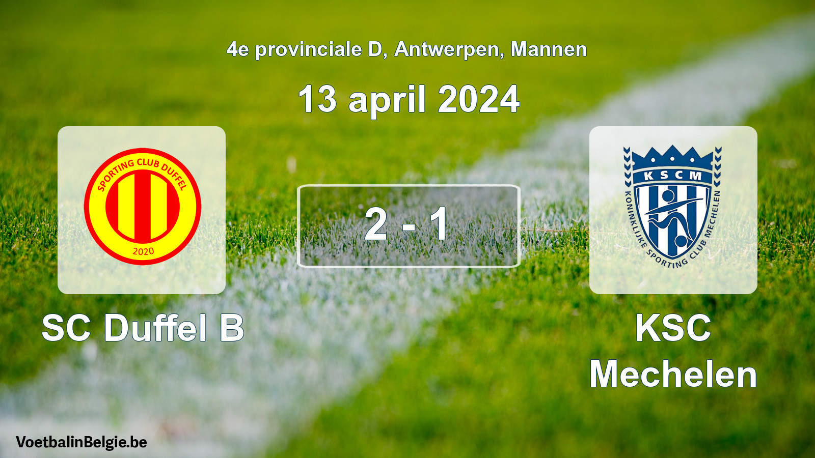 Gespeelde wedstrijd mannenvoetbal: SC Duffel B - KSC Mechelen 2 - 1 (13 april 2024)