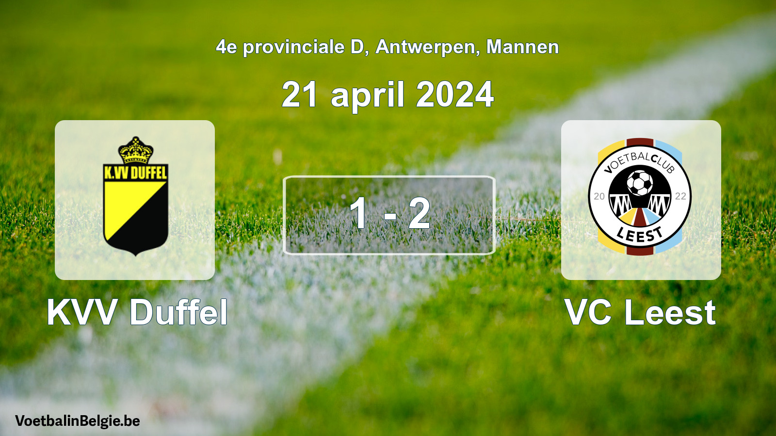 Gespeelde wedstrijd mannenvoetbal: KVV Duffel - VC Leest 1 - 2 (21 april 2024)