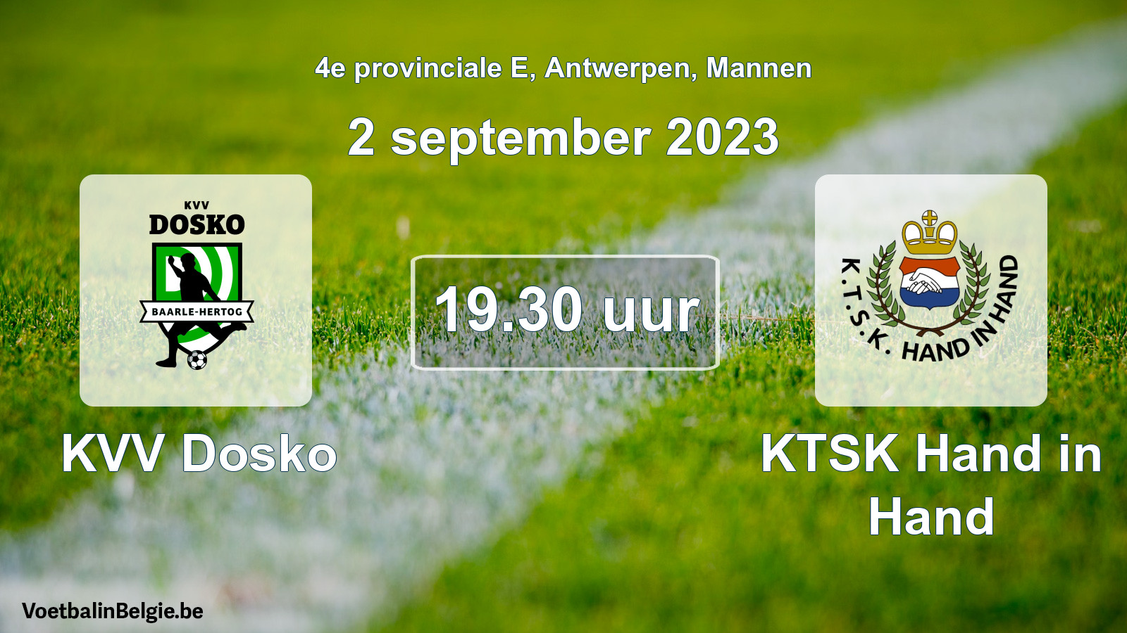 Geplande wedstrijd mannenvoetbal: KVV Dosko - KTSK Hand in Hand (2 september 2023)