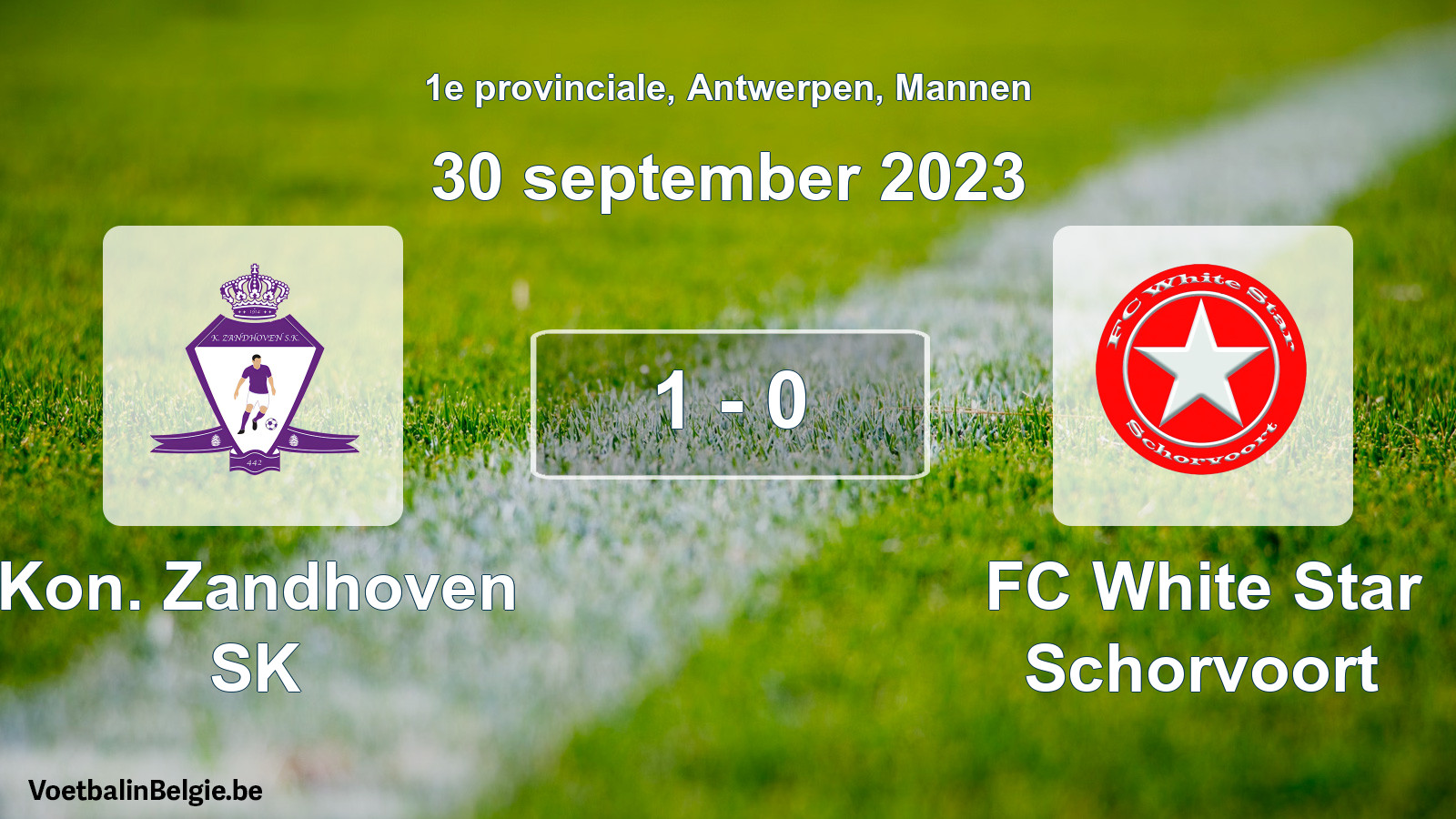 Gespeelde wedstrijd mannenvoetbal: Kon. Zandhoven SK - FC White Star Schorvoort 1 - 0 (30 september 2023)
