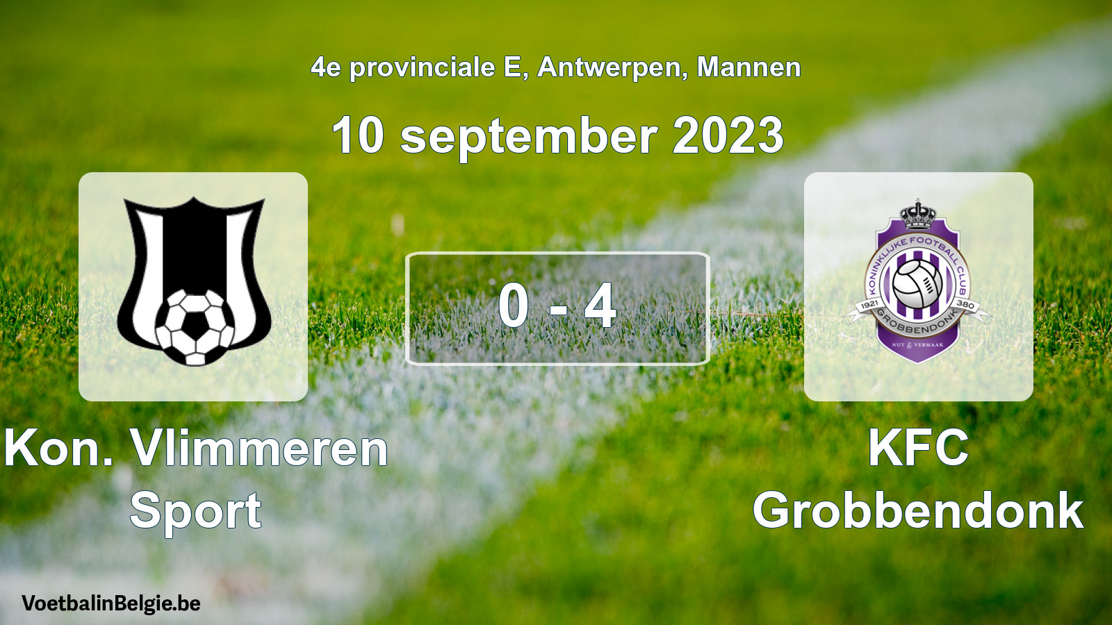 Gespeelde wedstrijd mannenvoetbal: Kon. Vlimmeren Sport - KFC Grobbendonk 0 - 4 (10 september 2023)