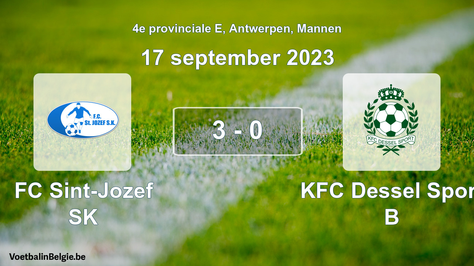 Gespeelde wedstrijd mannenvoetbal: FC Sint-Jozef SK - KFC Dessel Sport B 3 - 0 (17 september 2023)
