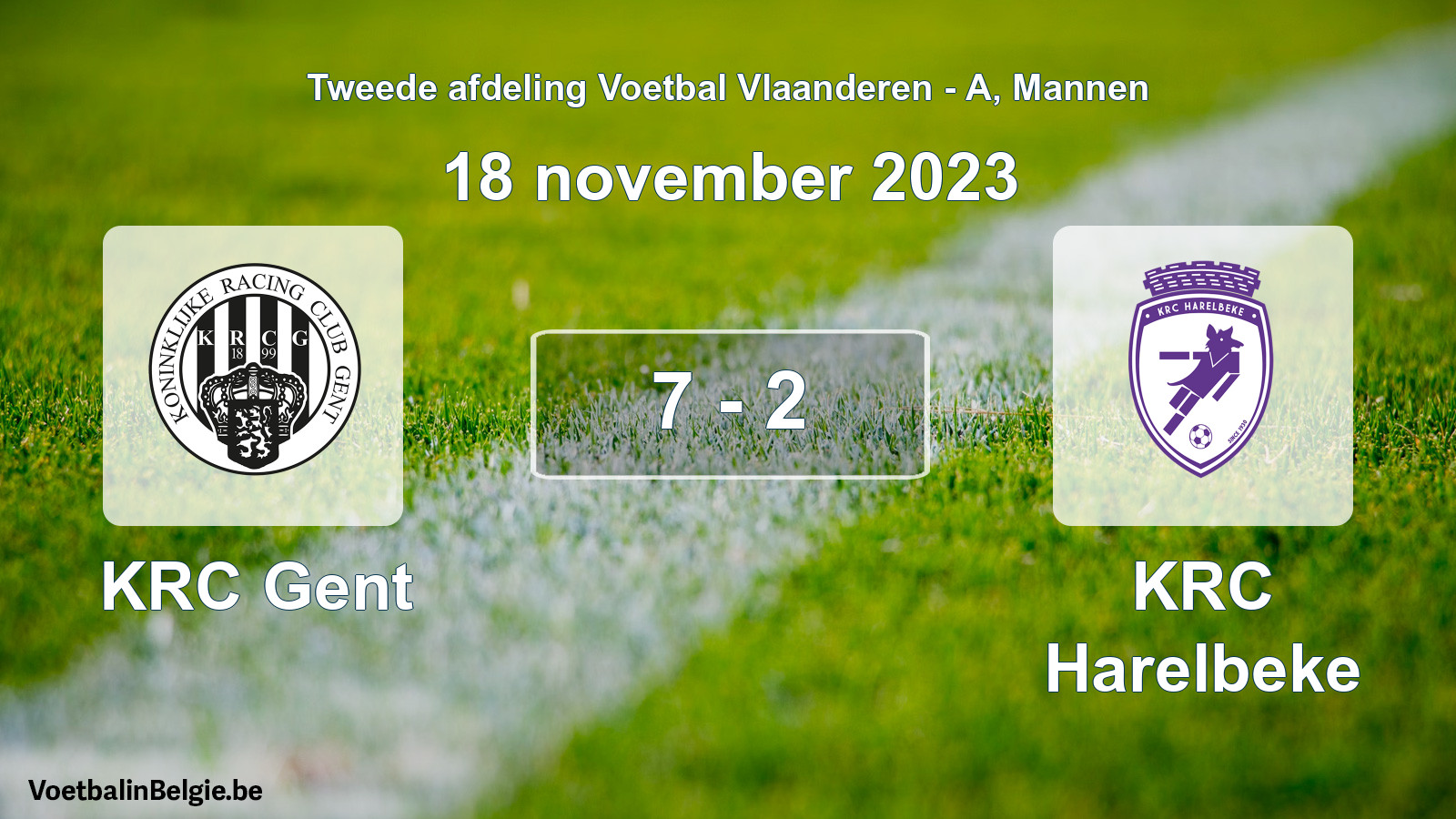 Gespeelde wedstrijd mannenvoetbal: KRC Gent - KRC Harelbeke 7 - 2 (18 november 2023)