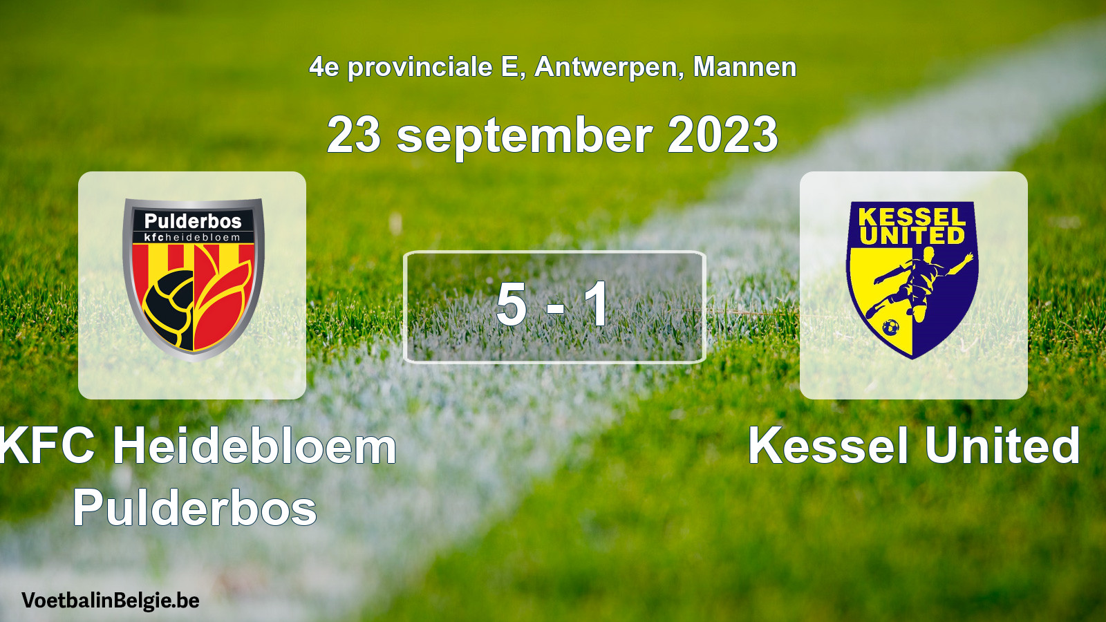 Gespeelde wedstrijd mannenvoetbal: KFC Heidebloem Pulderbos - Kessel United 5 - 1 (23 september 2023)