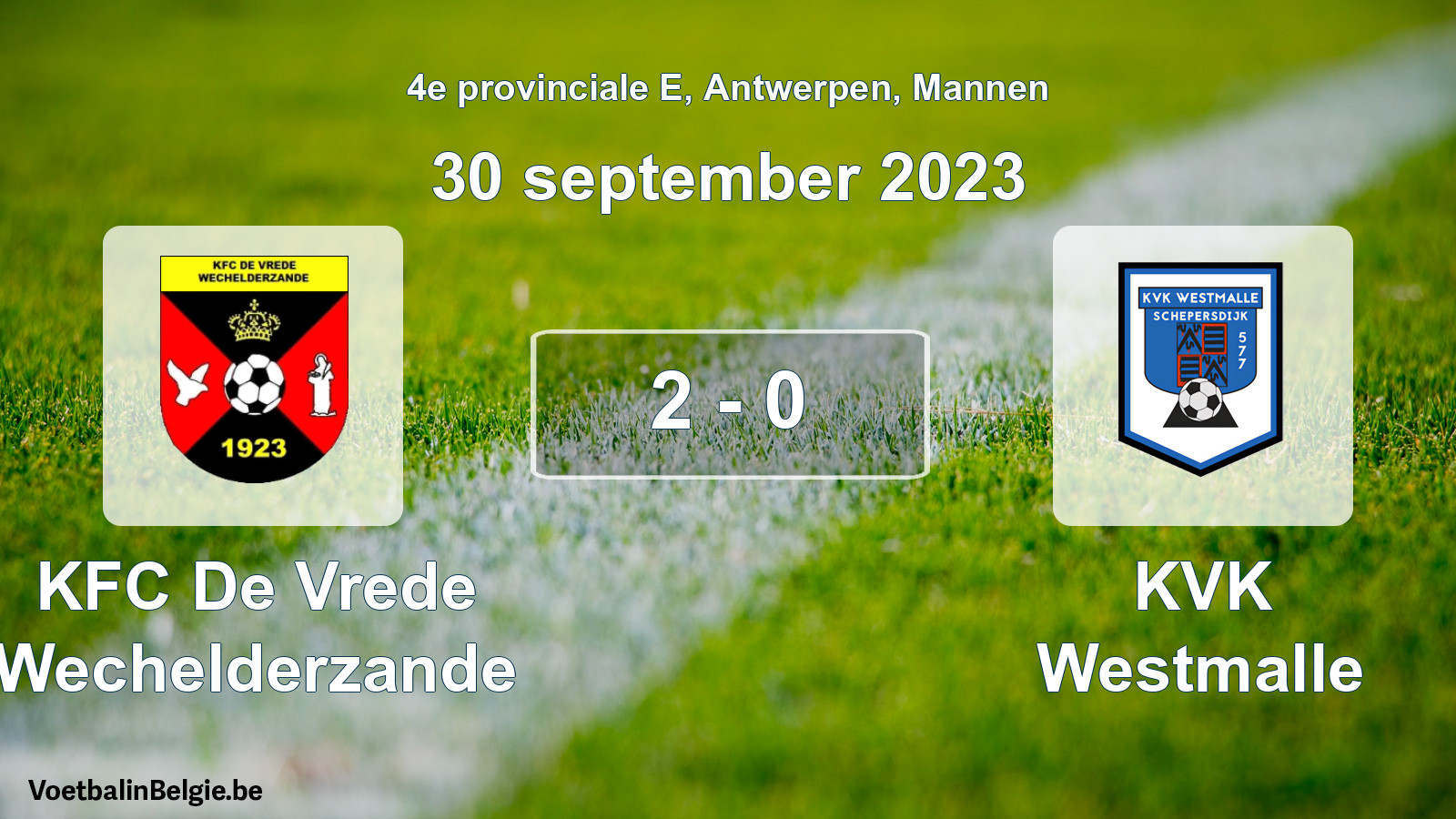 Gespeelde wedstrijd mannenvoetbal: KFC De Vrede Wechelderzande - KVK Westmalle 2 - 0 (30 september 2023)