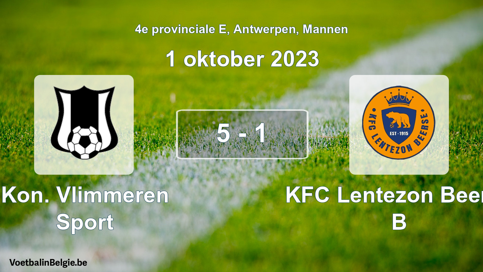 Gespeelde wedstrijd mannenvoetbal: Kon. Vlimmeren Sport - KFC Lentezon Beerse B 5 - 1 (1 oktober 2023)