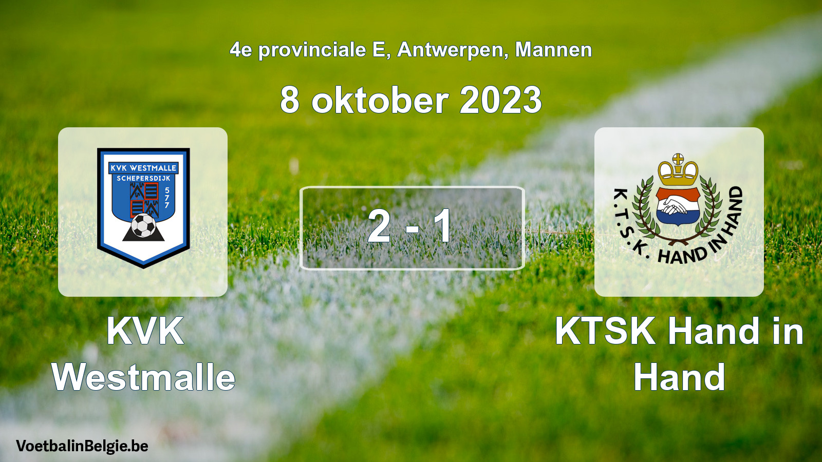 Gespeelde wedstrijd mannenvoetbal: KVK Westmalle - KTSK Hand in Hand 2 - 1 (8 oktober 2023)