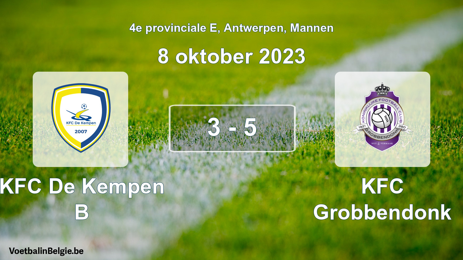 Gespeelde wedstrijd mannenvoetbal: KFC De Kempen B - KFC Grobbendonk 3 - 5 (8 oktober 2023)