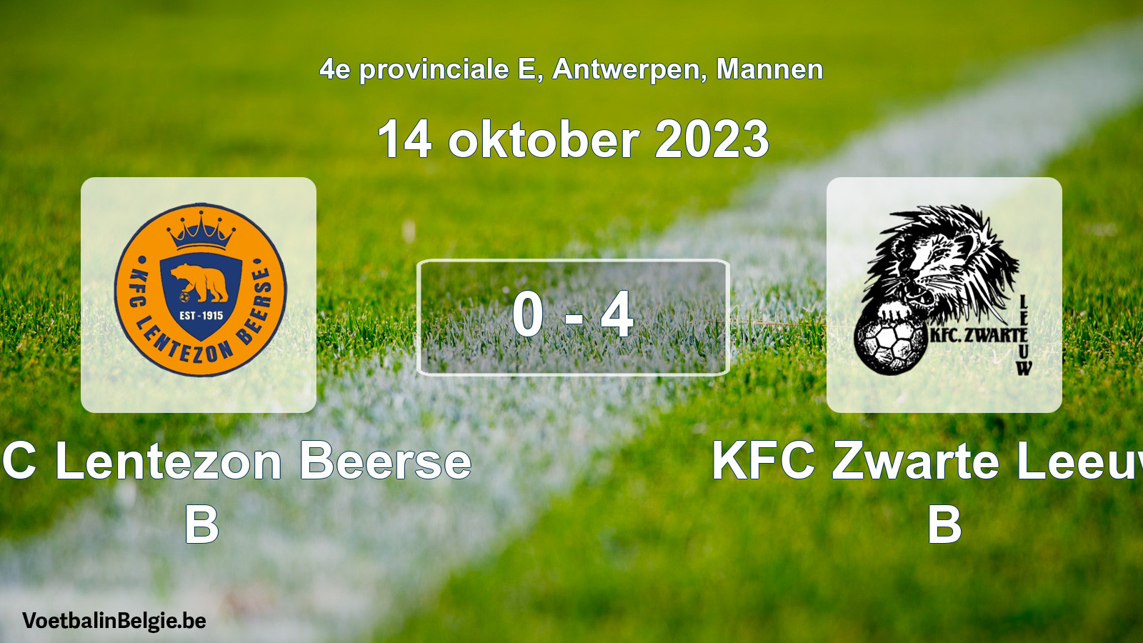 Gespeelde wedstrijd mannenvoetbal: KFC Lentezon Beerse B - KFC Zwarte Leeuw B 0 - 4 (14 oktober 2023)