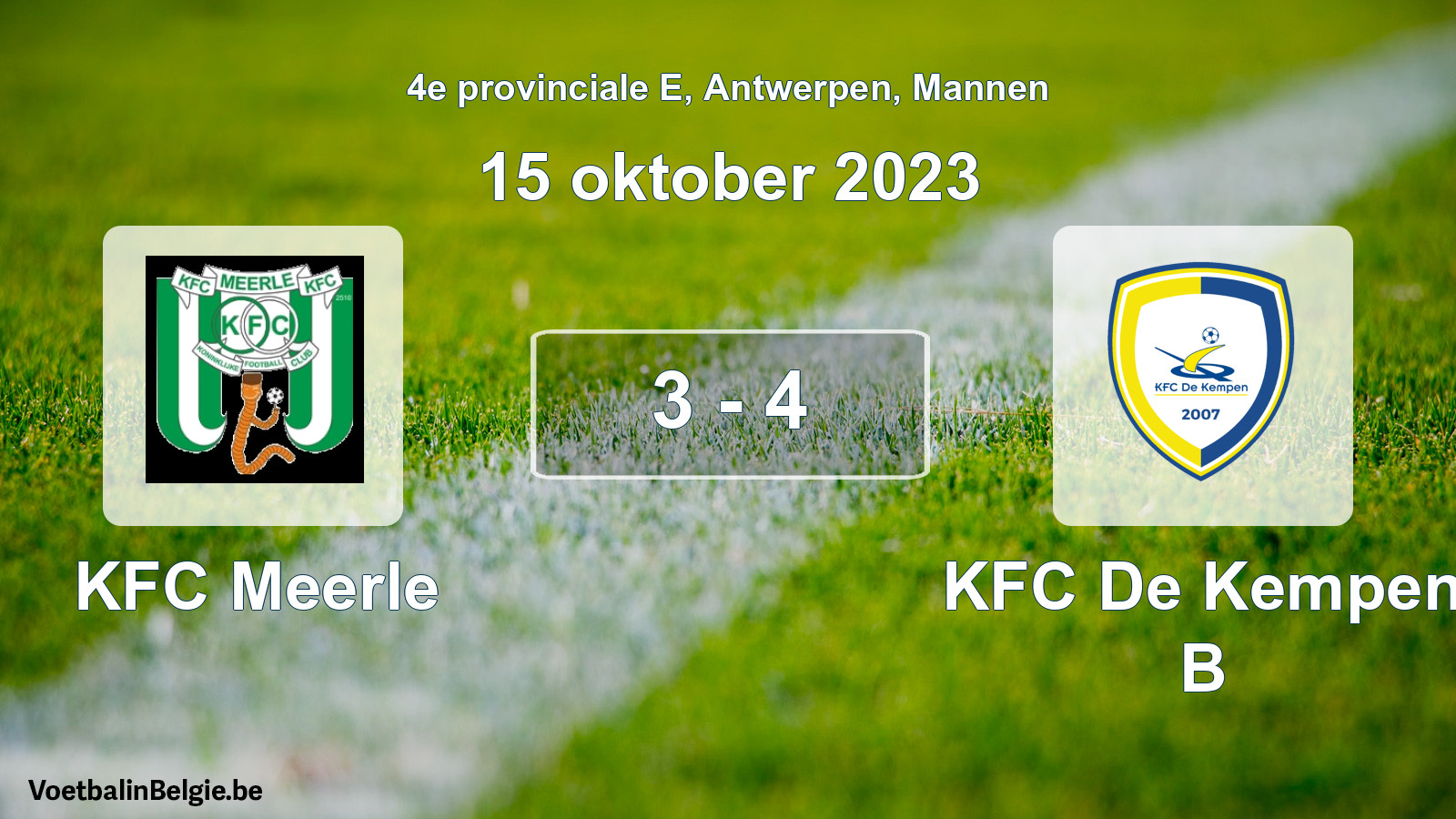 Gespeelde wedstrijd mannenvoetbal: KFC Meerle - KFC De Kempen B 3 - 4 (15 oktober 2023)