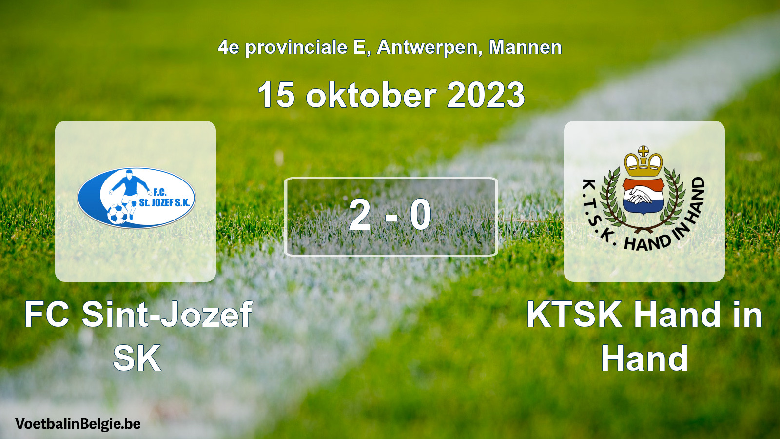 Gespeelde wedstrijd mannenvoetbal: FC Sint-Jozef SK - KTSK Hand in Hand 2 - 0 (15 oktober 2023)