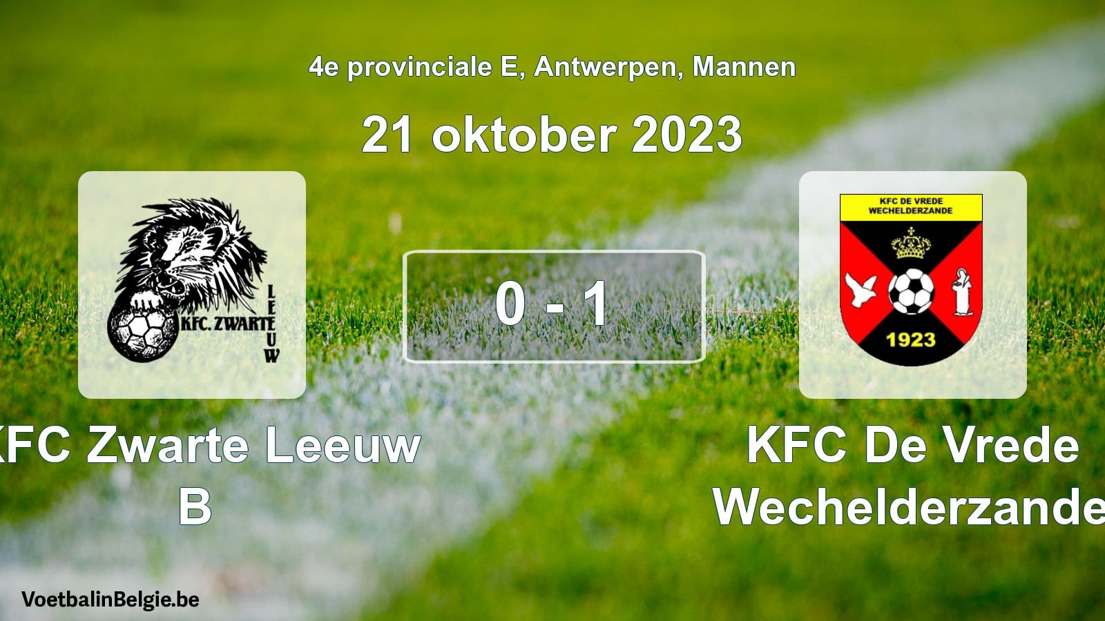 Gespeelde wedstrijd mannenvoetbal: KFC Zwarte Leeuw B - KFC De Vrede Wechelderzande 0 - 1 (21 oktober 2023)