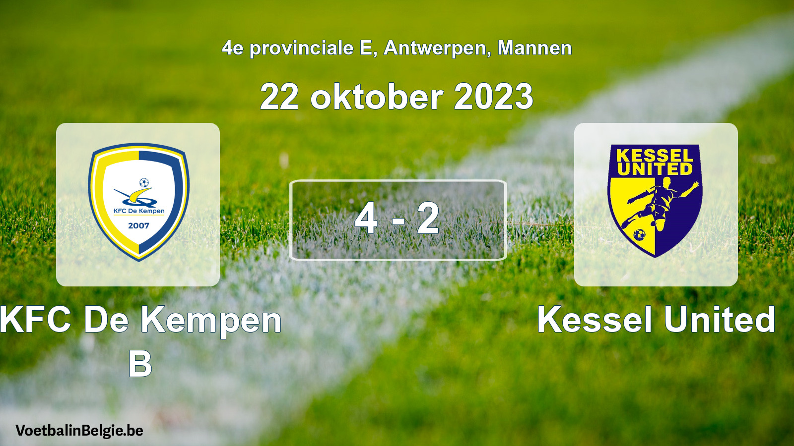 Gespeelde wedstrijd mannenvoetbal: KFC De Kempen B - Kessel United 4 - 2 (22 oktober 2023)