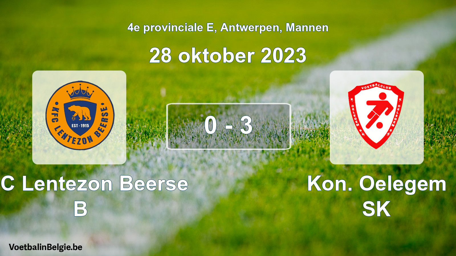 Gespeelde wedstrijd mannenvoetbal: KFC Lentezon Beerse B - Kon. Oelegem SK 0 - 3 (28 oktober 2023)