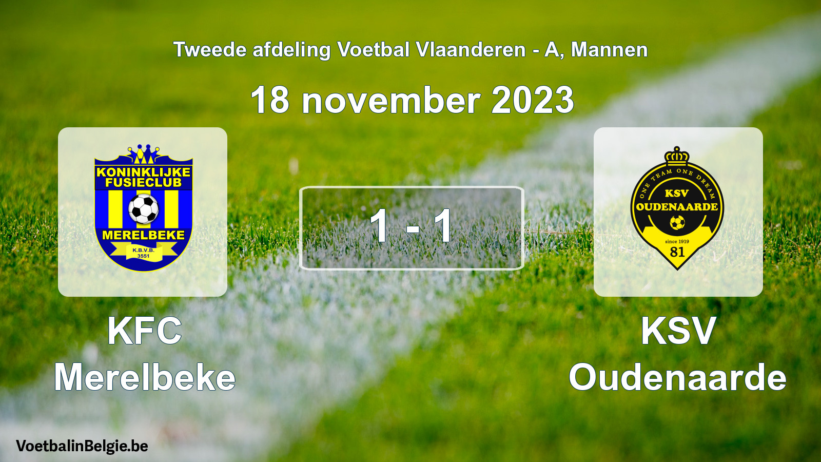 Gespeelde wedstrijd mannenvoetbal: KFC Merelbeke - KSV Oudenaarde 1 - 1 (18 november 2023)