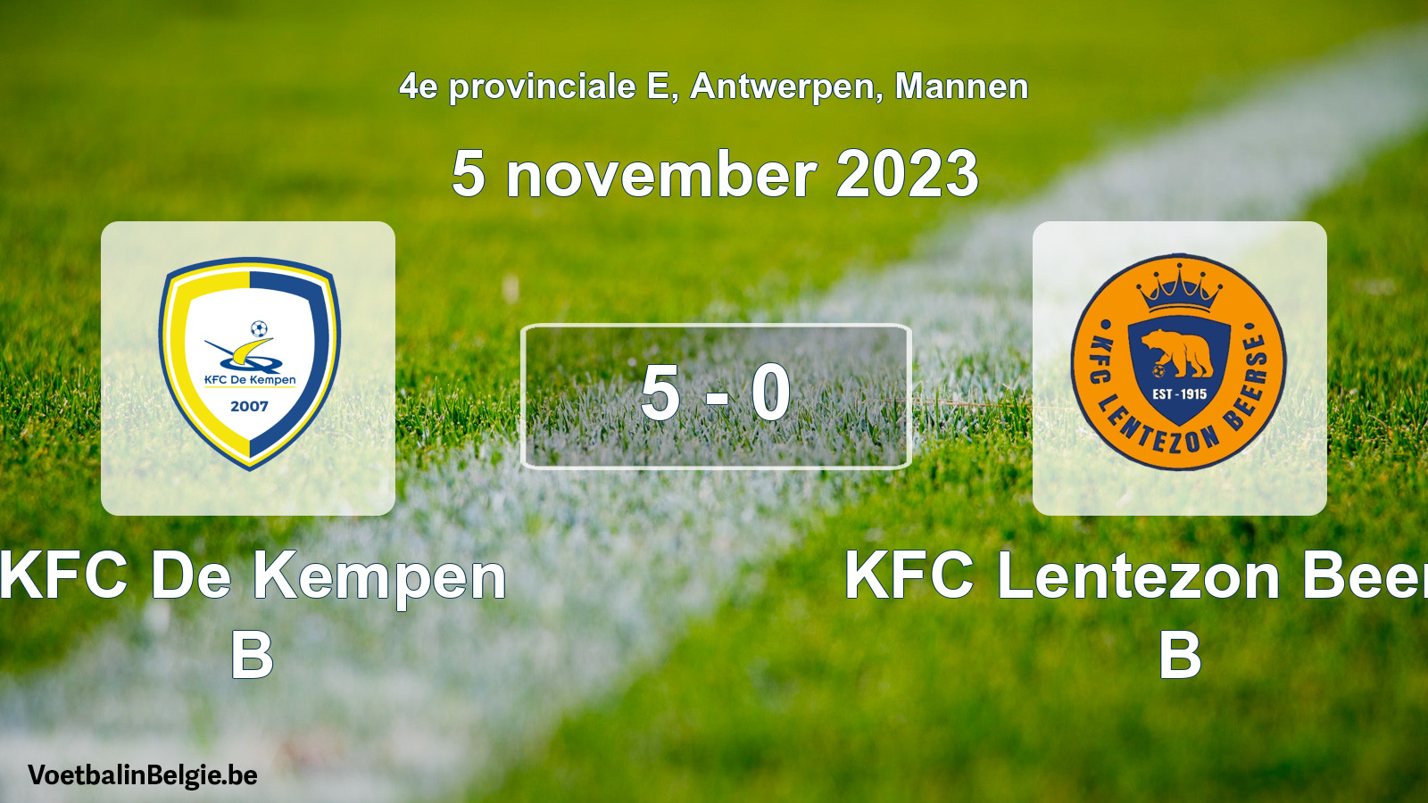 Gespeelde wedstrijd mannenvoetbal: KFC De Kempen B - KFC Lentezon Beerse B 5 - 0 (5 november 2023)