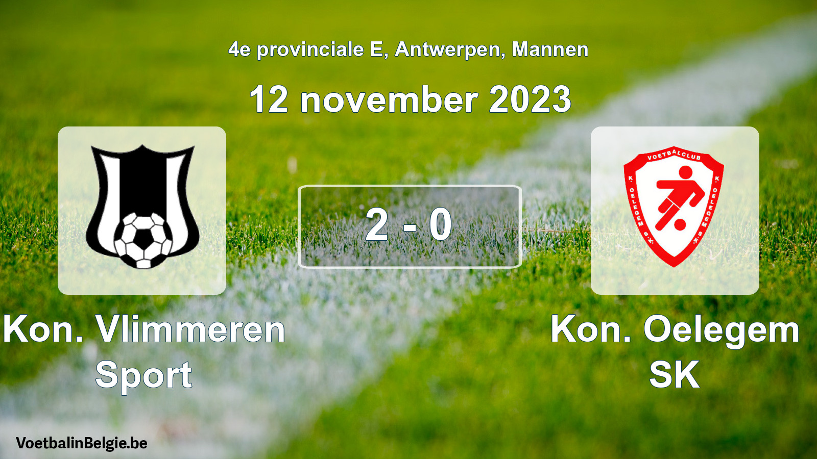 Gespeelde wedstrijd mannenvoetbal: Kon. Vlimmeren Sport - Kon. Oelegem SK 2 - 0 (12 november 2023)