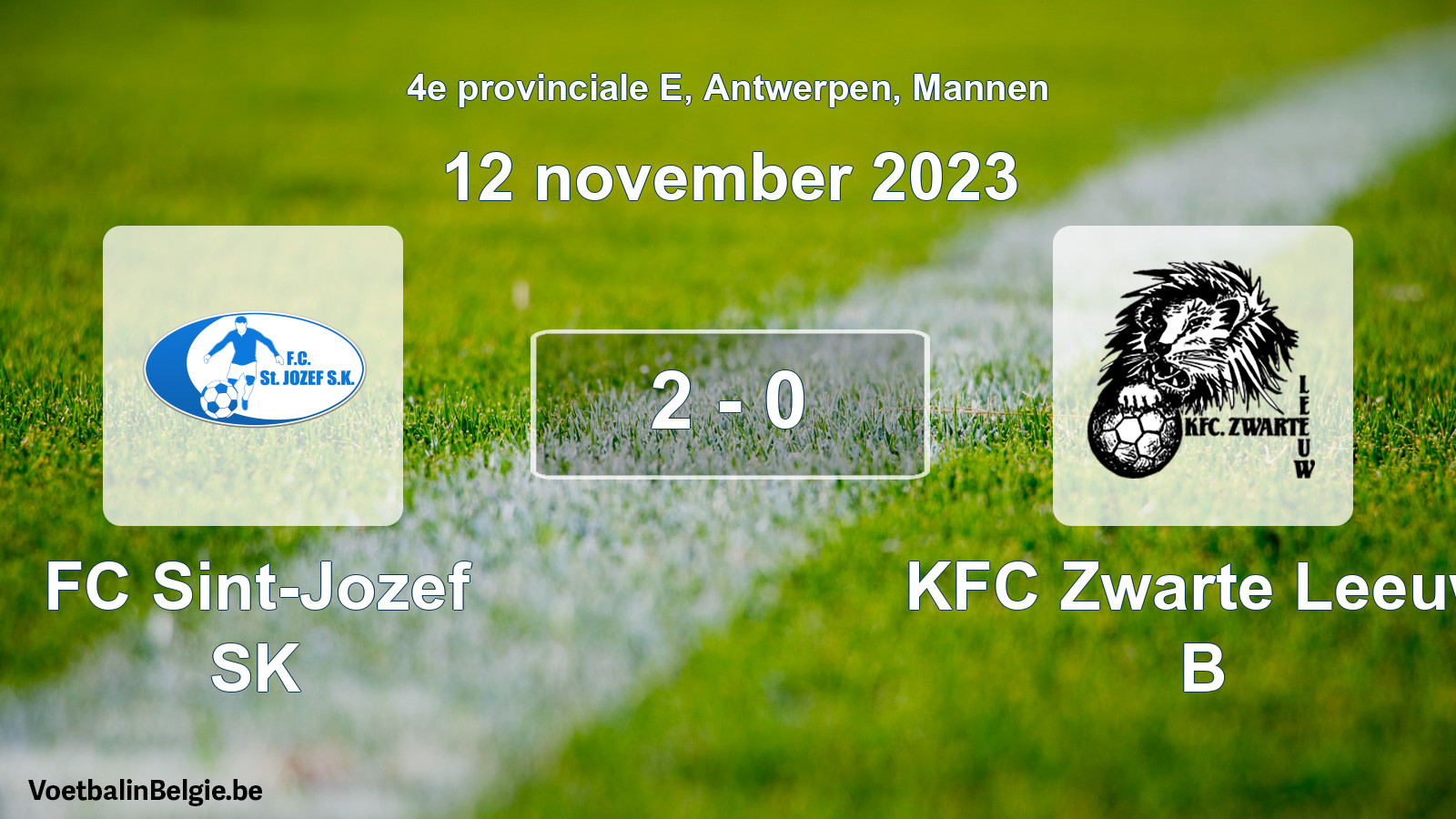 Gespeelde wedstrijd mannenvoetbal: FC Sint-Jozef SK - KFC Zwarte Leeuw B 2 - 0 (12 november 2023)