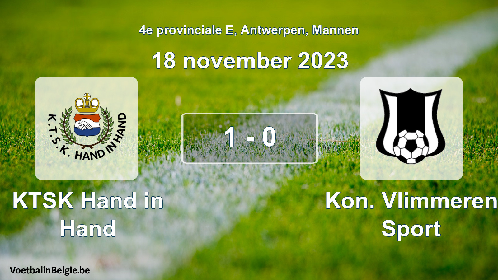 Gespeelde wedstrijd mannenvoetbal: KTSK Hand in Hand - Kon. Vlimmeren Sport 1 - 0 (18 november 2023)