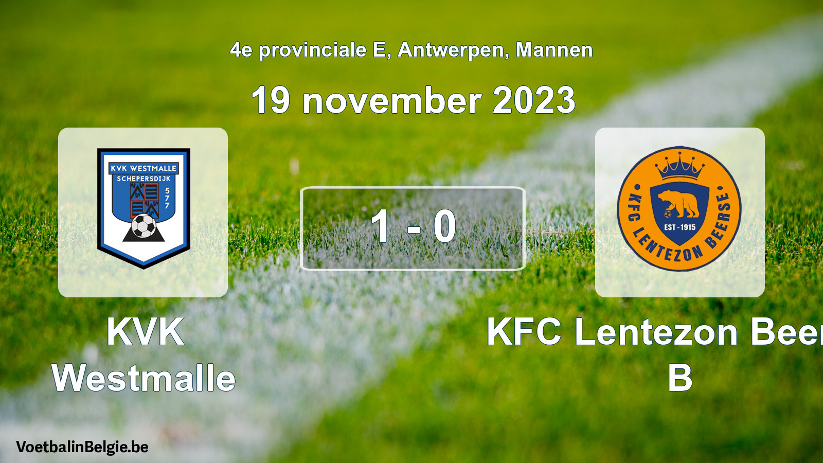 Gespeelde wedstrijd mannenvoetbal: KVK Westmalle - KFC Lentezon Beerse B 1 - 0 (19 november 2023)