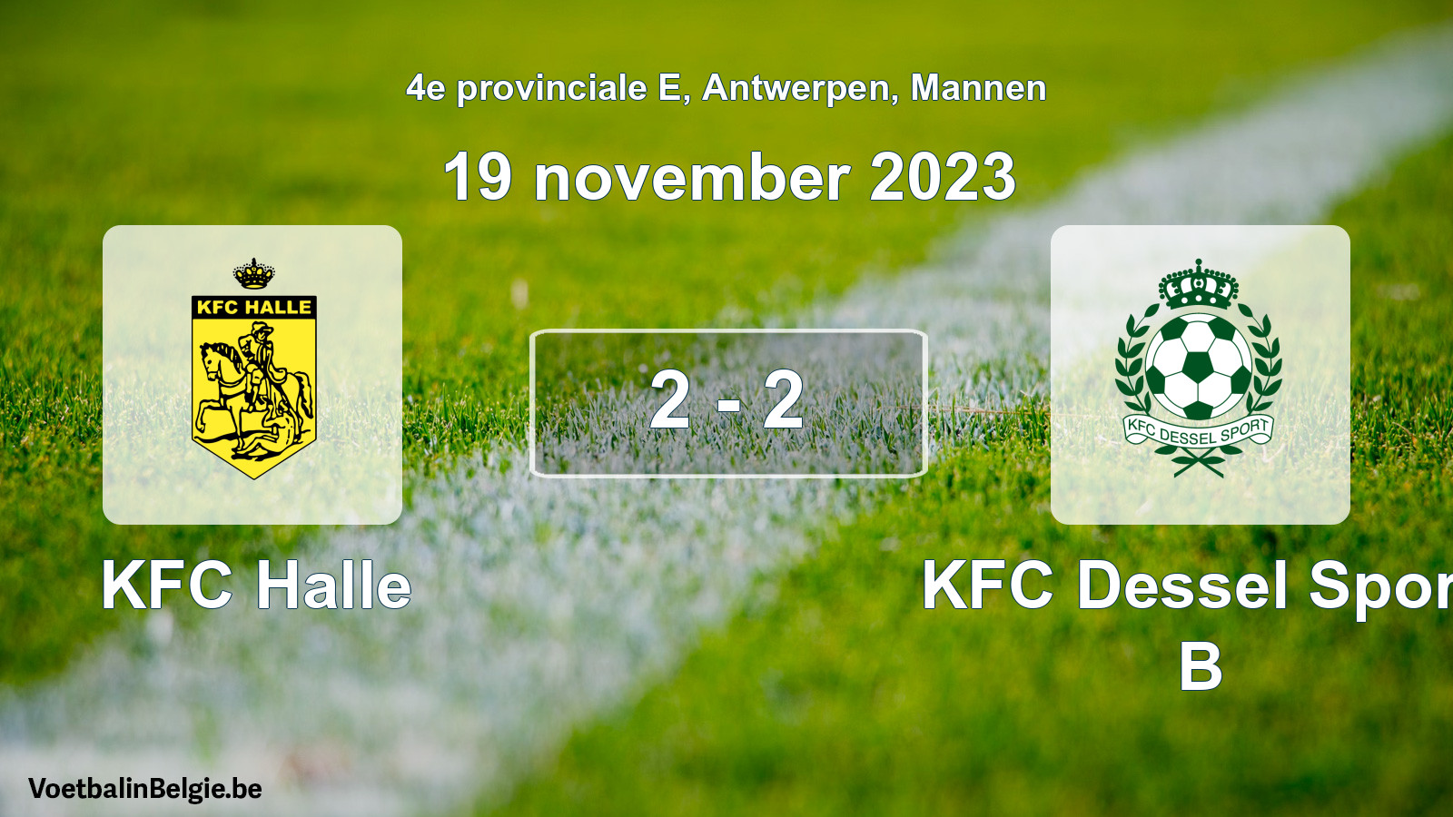 Gespeelde wedstrijd mannenvoetbal: KFC Halle - KFC Dessel Sport B 2 - 2 (19 november 2023)