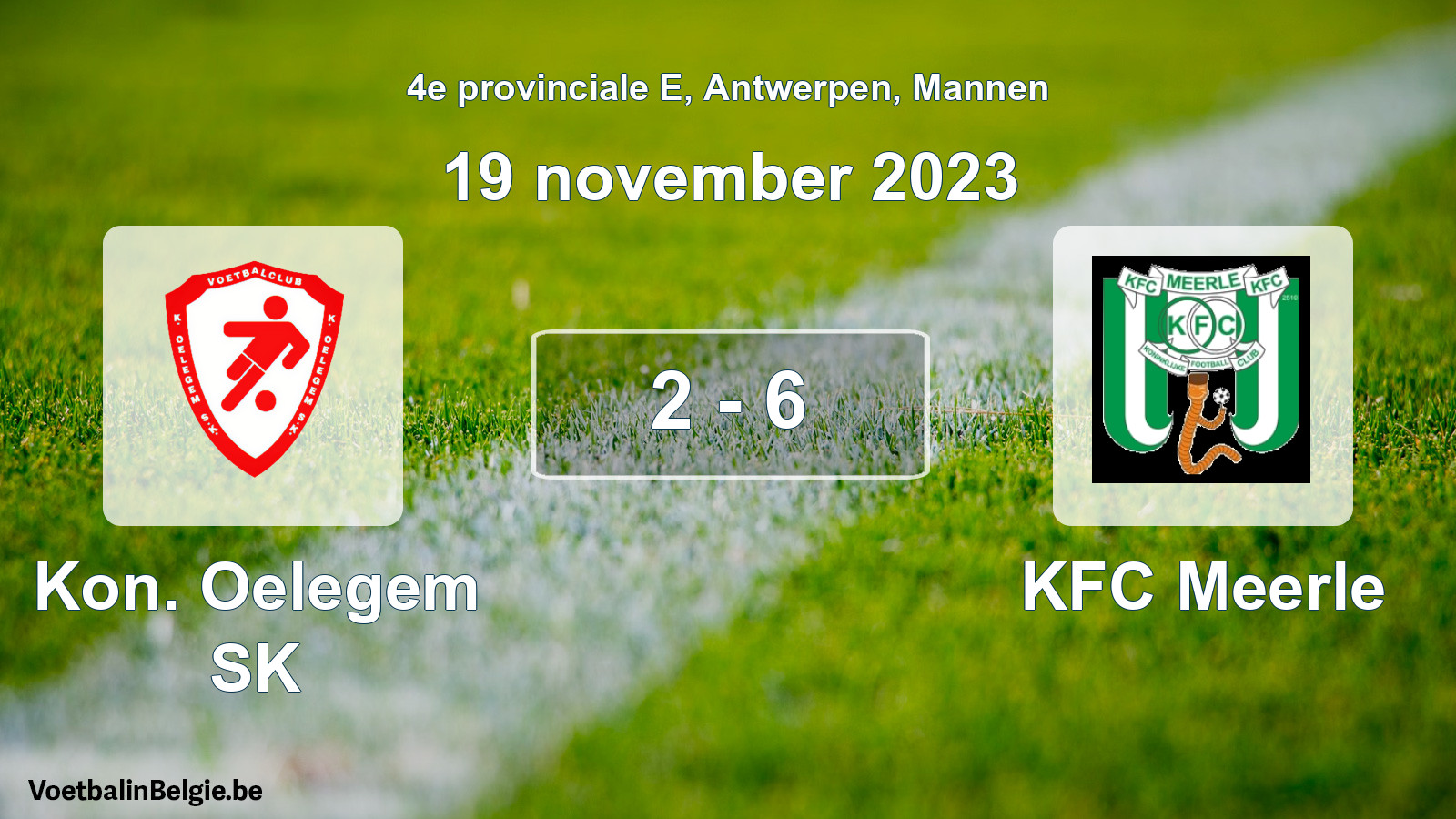 Gespeelde wedstrijd mannenvoetbal: Kon. Oelegem SK - KFC Meerle 2 - 6 (19 november 2023)