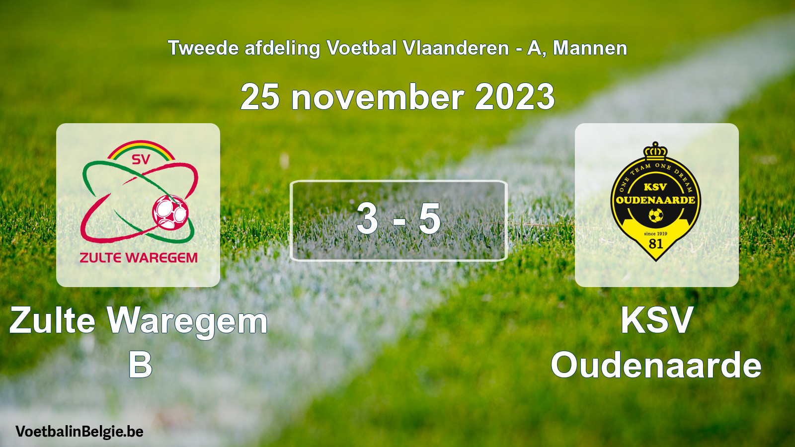 Gespeelde wedstrijd mannenvoetbal: Zulte Waregem B - KSV Oudenaarde 3 - 5 (25 november 2023)