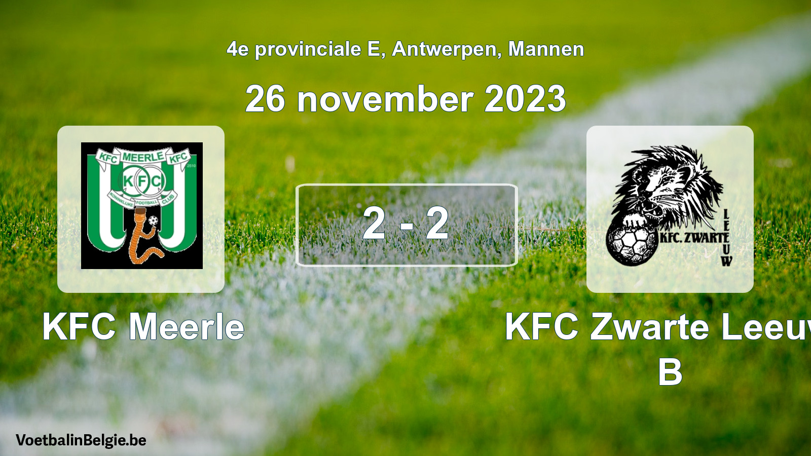 Gespeelde wedstrijd mannenvoetbal: KFC Meerle - KFC Zwarte Leeuw B 2 - 2 (26 november 2023)