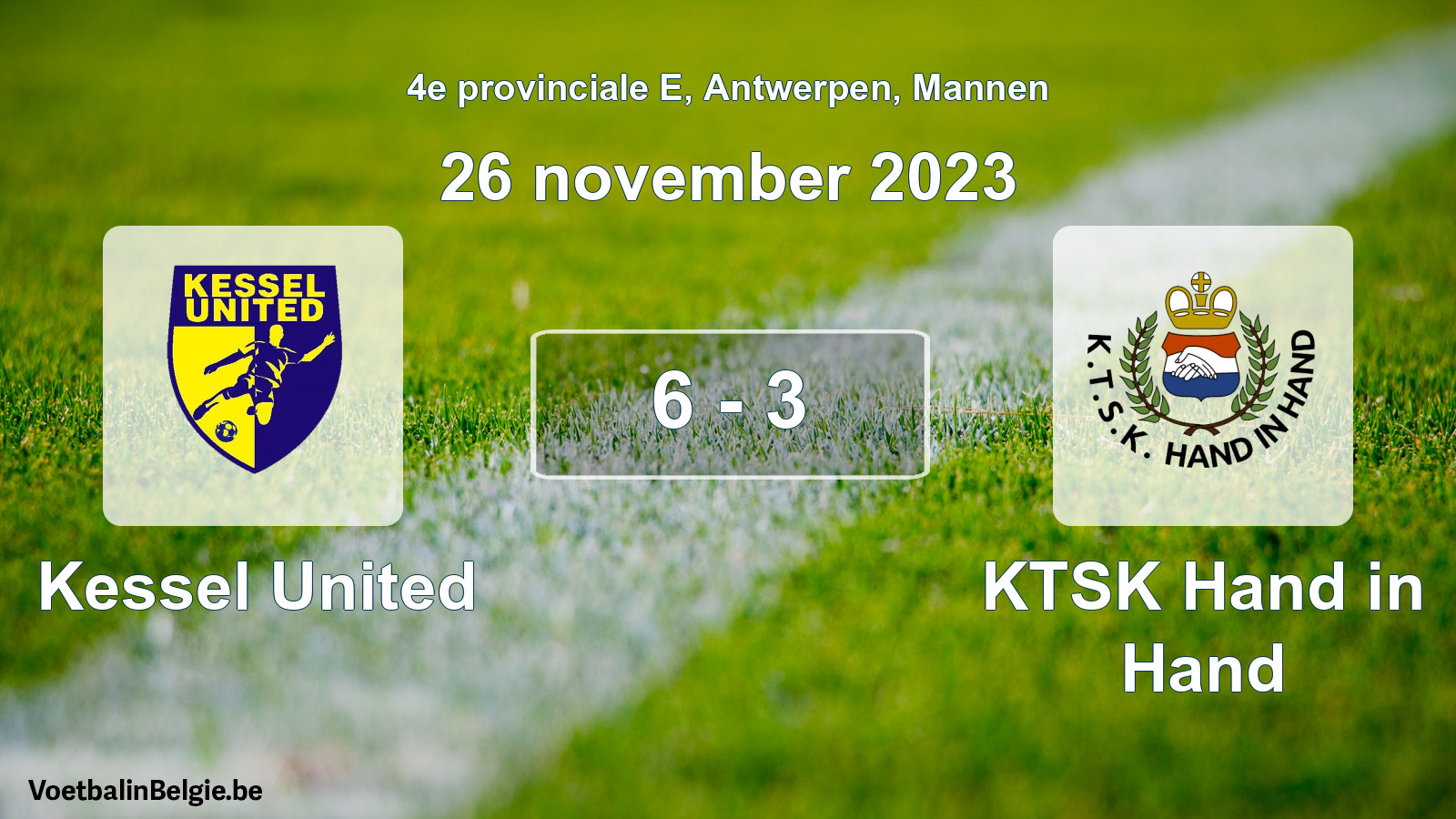Gespeelde wedstrijd mannenvoetbal: Kessel United - KTSK Hand in Hand 6 - 3 (26 november 2023)