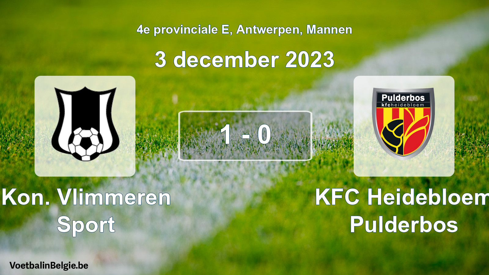 Gespeelde wedstrijd mannenvoetbal: Kon. Vlimmeren Sport - KFC Heidebloem Pulderbos 1 - 0 (3 december 2023)