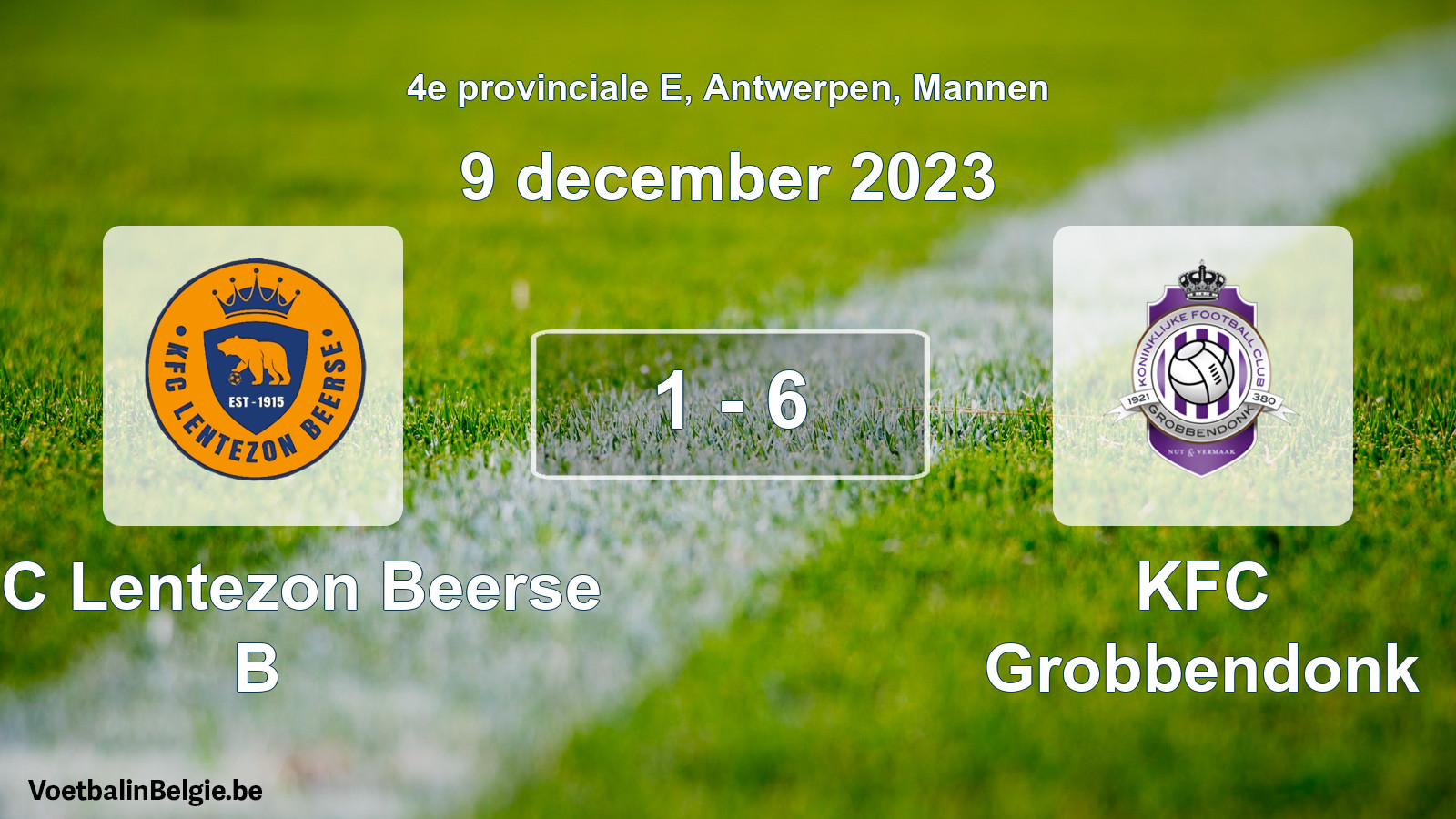 Gespeelde wedstrijd mannenvoetbal: KFC Lentezon Beerse B - KFC Grobbendonk 1 - 6 (9 december 2023)