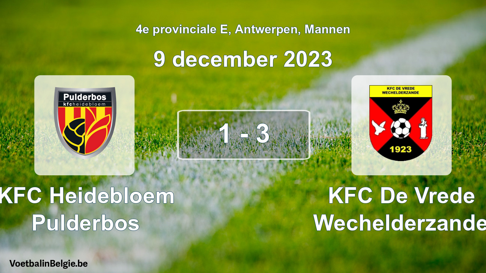 Gespeelde wedstrijd mannenvoetbal: KFC Heidebloem Pulderbos - KFC De Vrede Wechelderzande 1 - 3 (9 december 2023)
