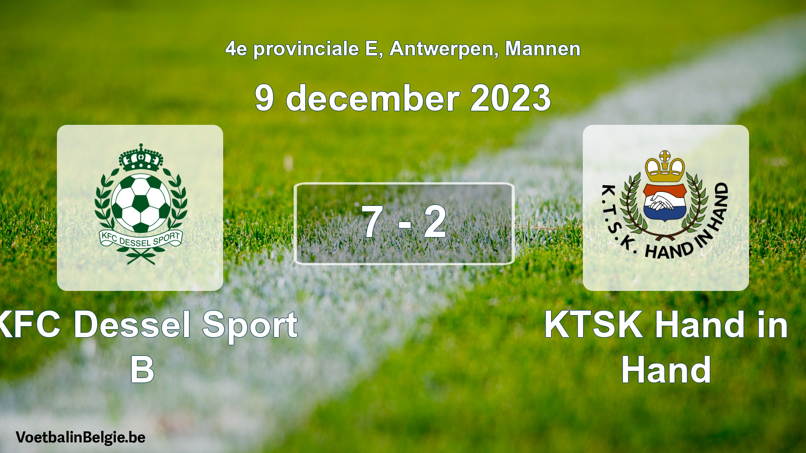 Gespeelde wedstrijd mannenvoetbal: KFC Dessel Sport B - KTSK Hand in Hand 7 - 2 (9 december 2023)