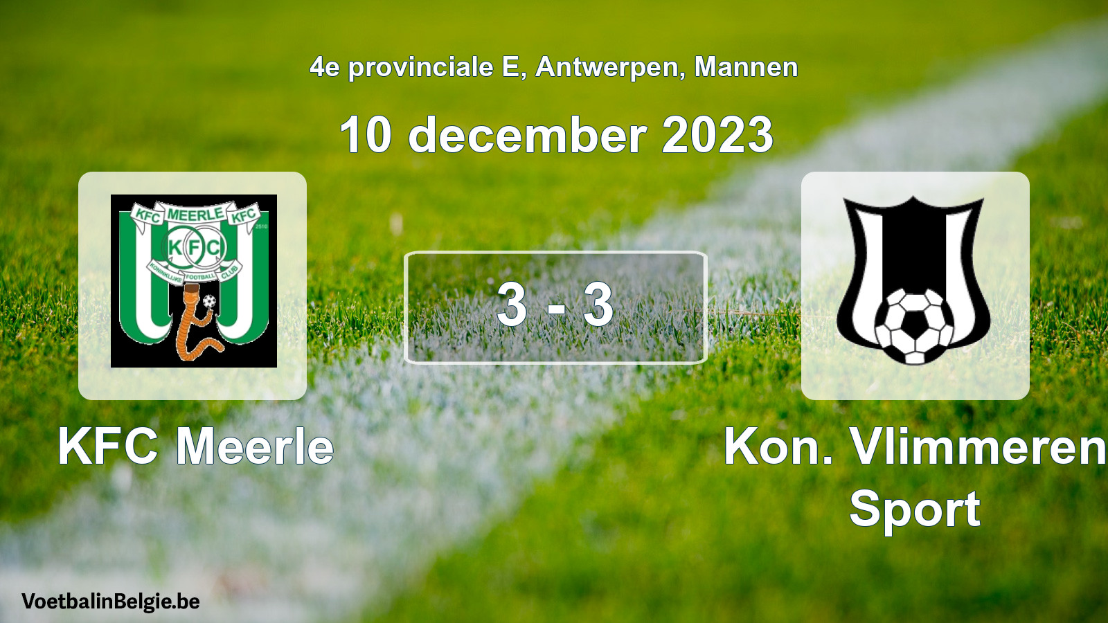 Gespeelde wedstrijd mannenvoetbal: KFC Meerle - Kon. Vlimmeren Sport 3 - 3 (10 december 2023)