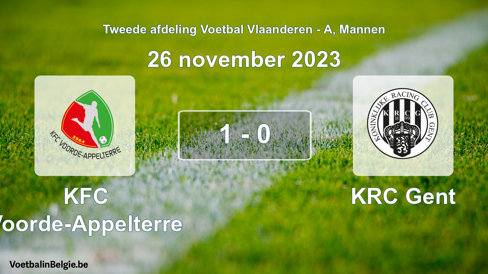 Gespeelde wedstrijd mannenvoetbal: KFC Voorde-Appelterre - KRC Gent 1 - 0 (26 november 2023)