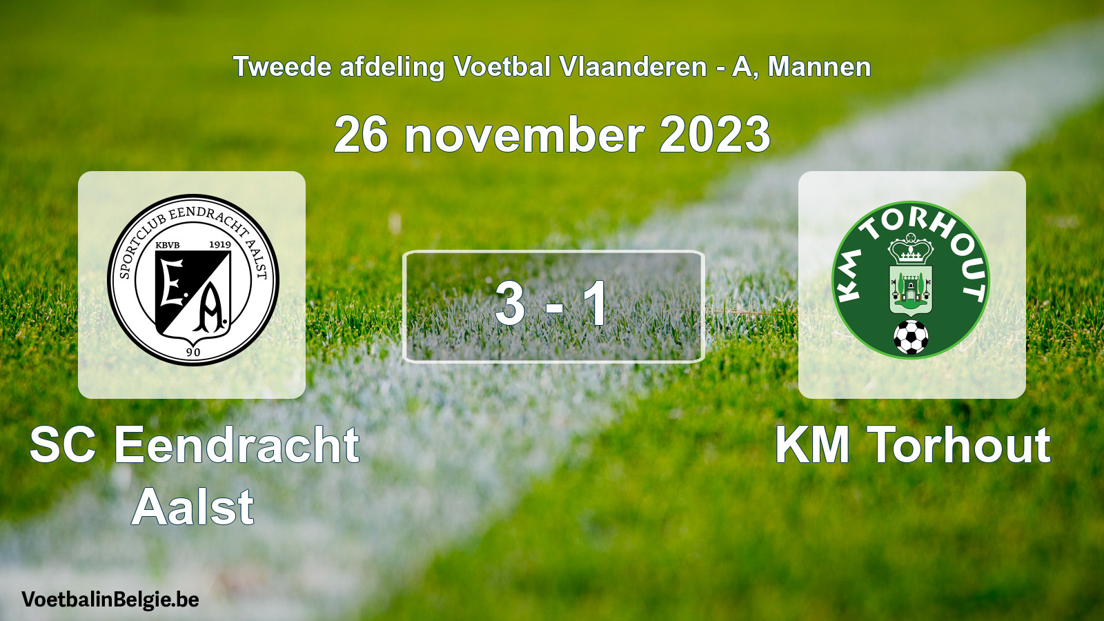 Gespeelde wedstrijd mannenvoetbal: SC Eendracht Aalst - KM Torhout 3 - 1 (26 november 2023)