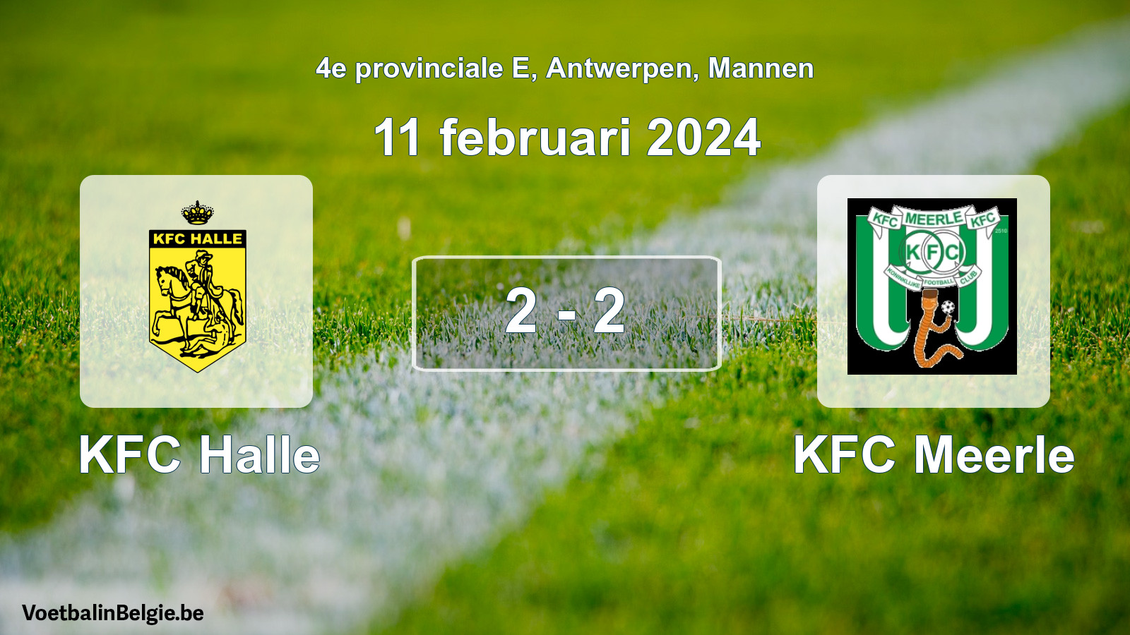 Gespeelde wedstrijd mannenvoetbal: KFC Halle - KFC Meerle 2 - 2 (11 februari 2024)