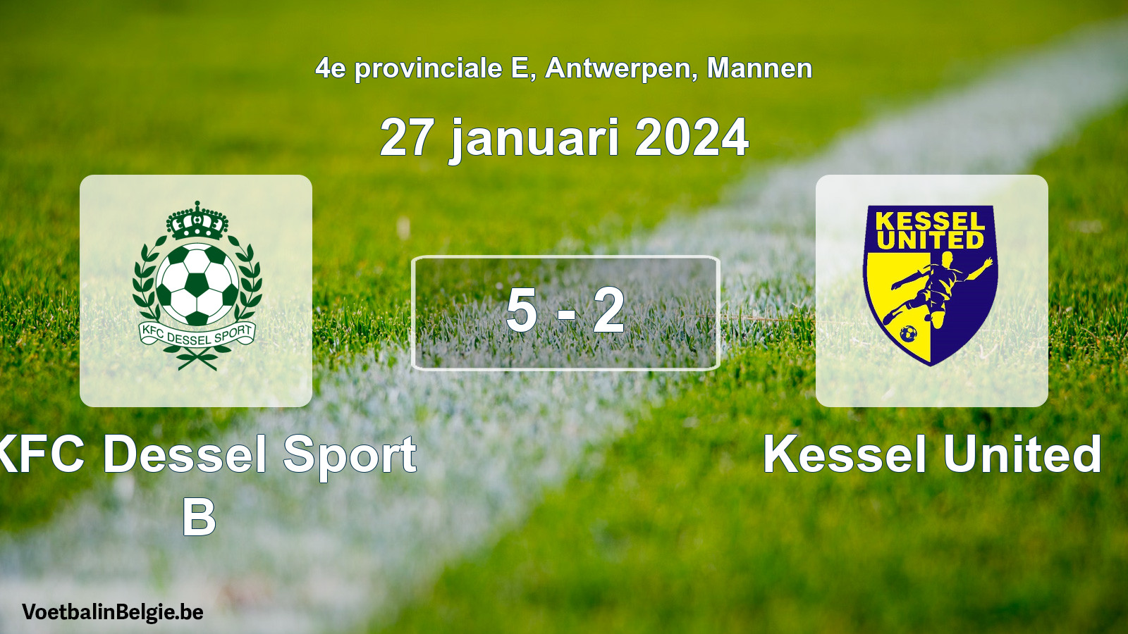 Gespeelde wedstrijd mannenvoetbal: KFC Dessel Sport B - Kessel United 5 - 2 (27 januari 2024)